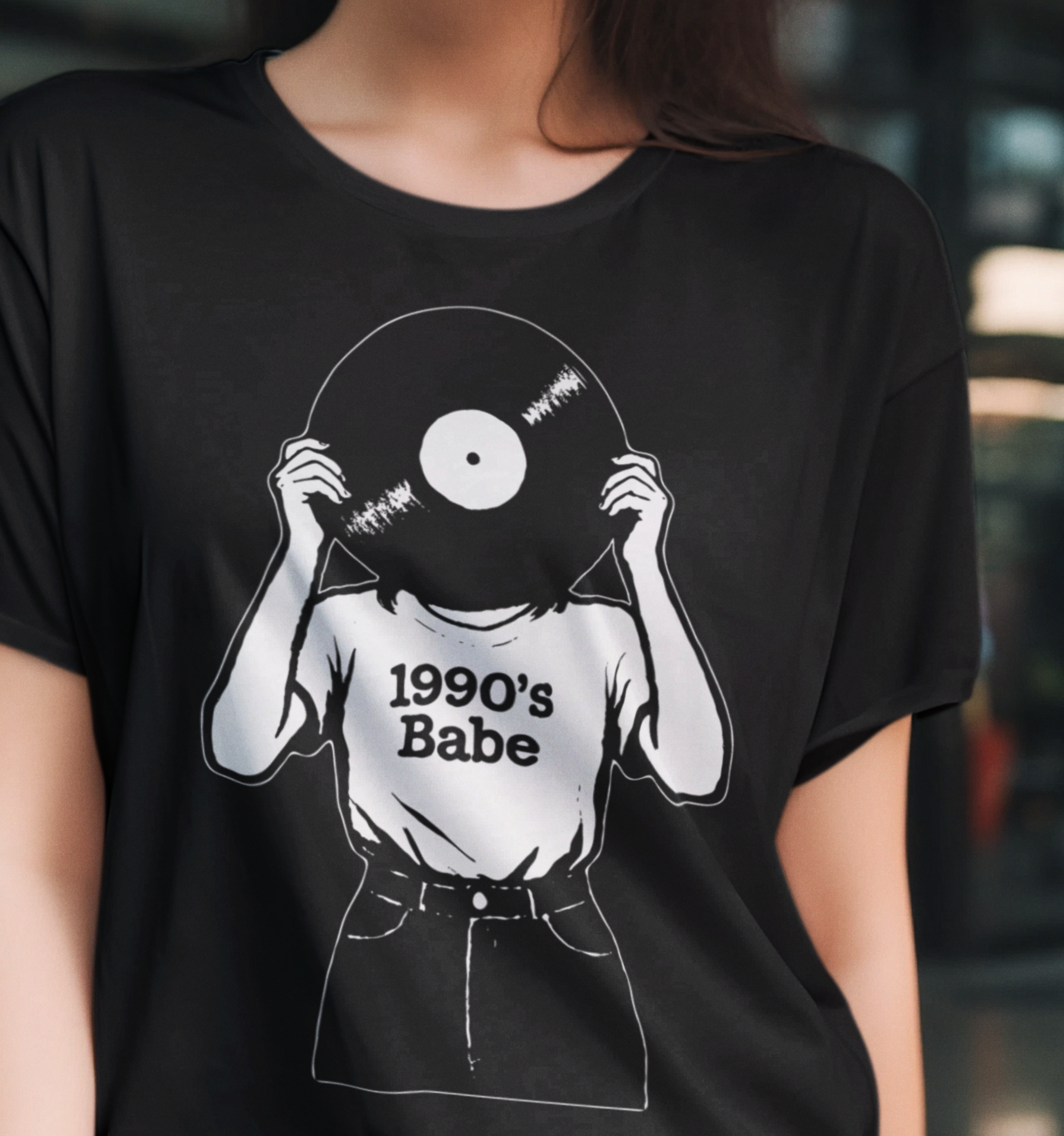 Weißes Motiv "90´s Babe" von Nicoles-Transferwelt, vintage Stil mit 90er-Jahre-Design auf Stoff.