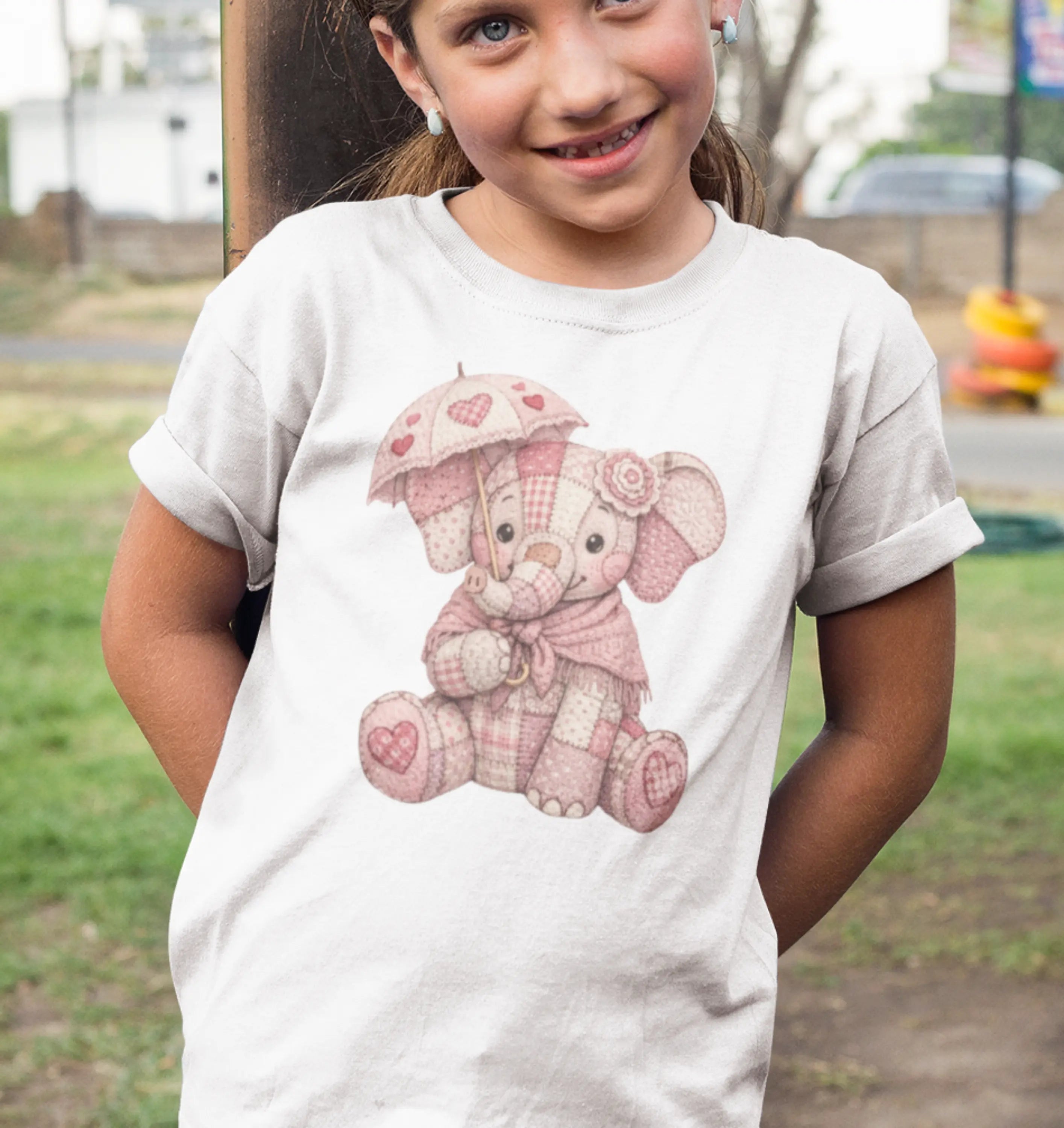 Rosa Elefanten-Motiv für Kinder von Nicoles-Transferwelt, detailreiches Design auf weißem Hintergrund.