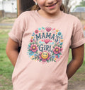 Motivbild für Kinder T-Shirt mit "Mamas Girl" Design von Nicoles-Transferwelt, bunte Illustration auf weißem Hintergrund
