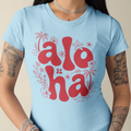 Aloha Motiv in Rot von Nicoles-Transferwelt, farbenfrohes Design auf weißem Hintergrund, ideal für Textil- und Bastelprojekte