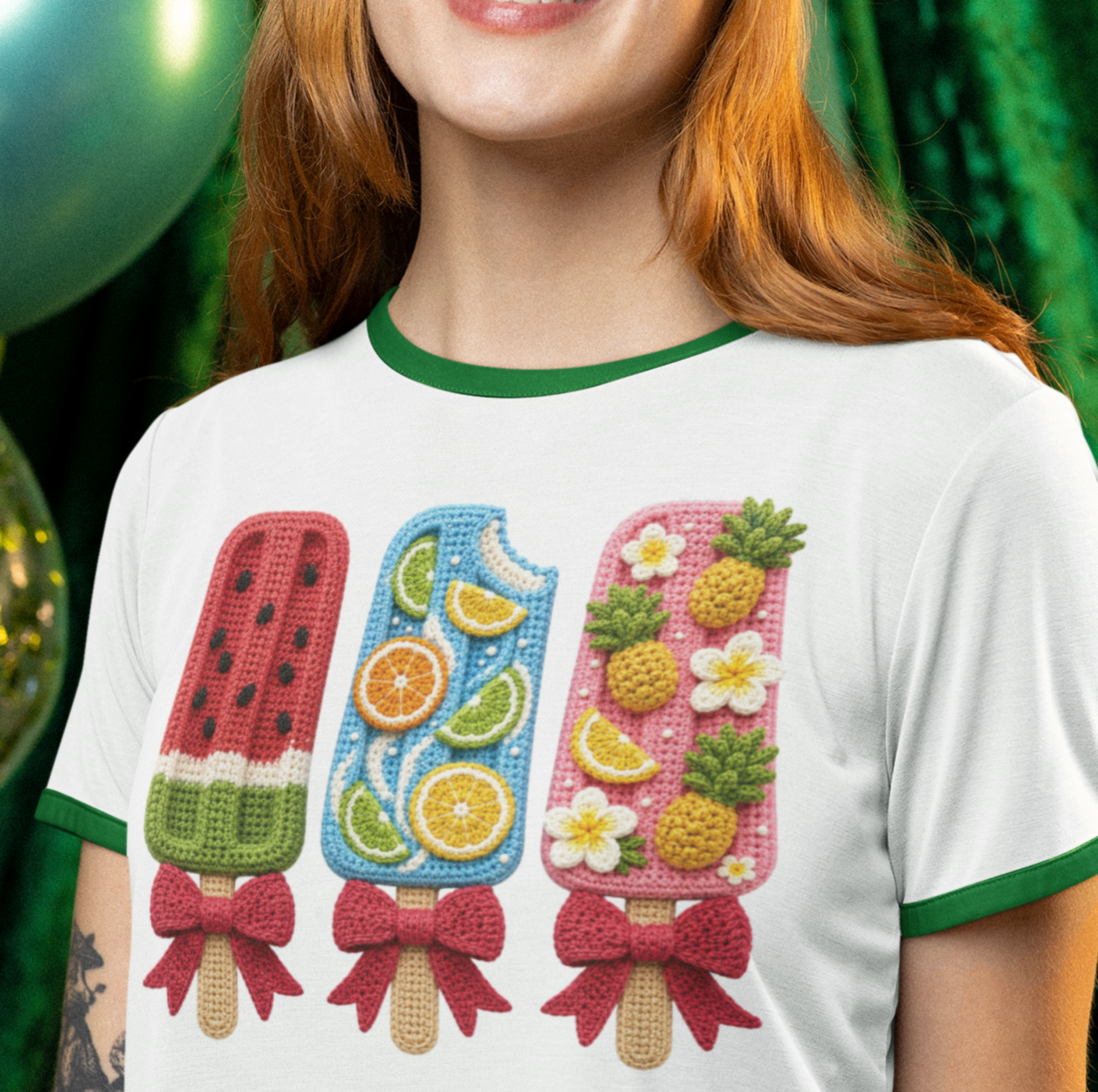 Buntes Eismotiv auf Stickerei mit Eis am Stil von Nicoles-Transferwelt, grafisches Design auf hellem Hintergrund