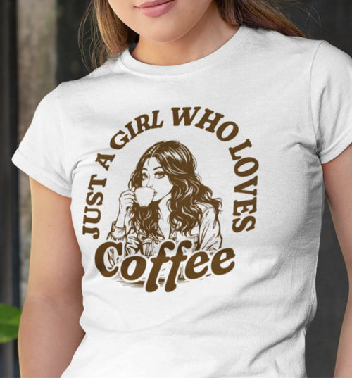 Mädchen mit Kaffeetasse Motiv von Nicoles-Transferwelt, farbenfrohes Kaffee-Design auf Stoff oder Papier.