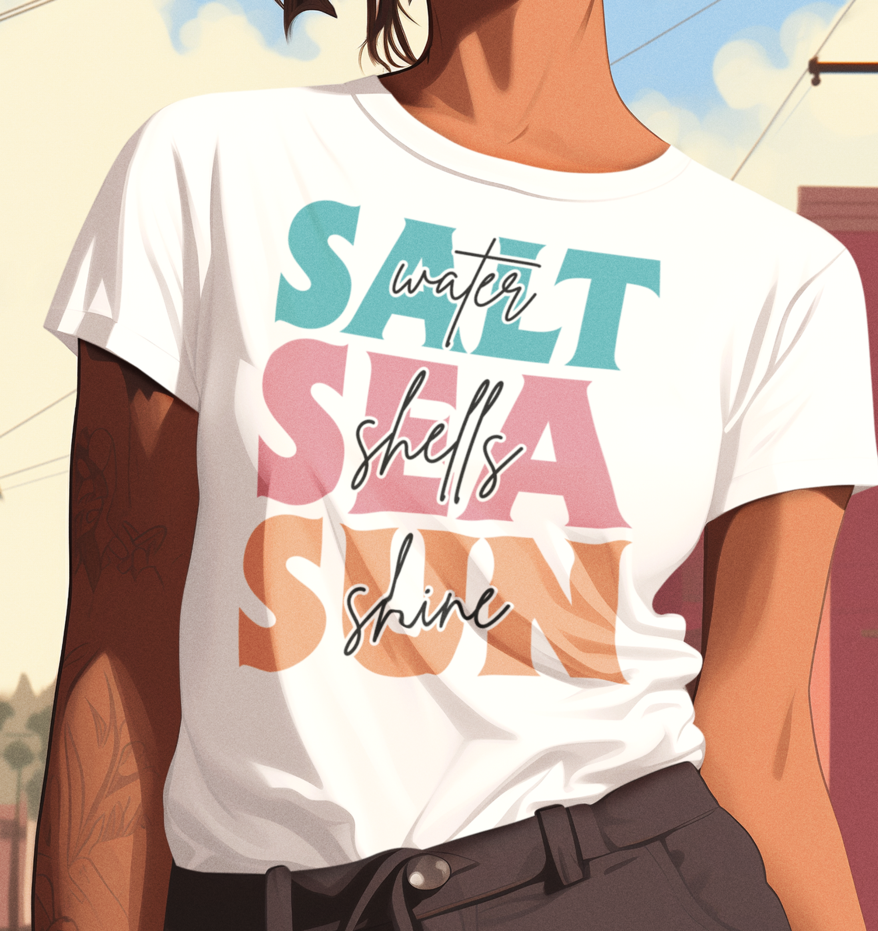 Motivbild "Salt Sea Sun" von Nicoles-Transferwelt mit Sonnen- und Meeresmotiven, ideal für kreative Gestaltungen.